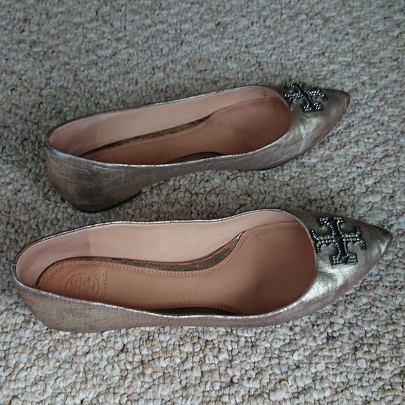 Tory Burch Metallic Leather Crystal Embellishments Ballet Flats size 9M - Picture 4 of 12